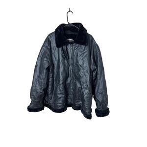 Vintage Wilda Leather Jacket Womens Size XXL Black Bomber Faux Fur